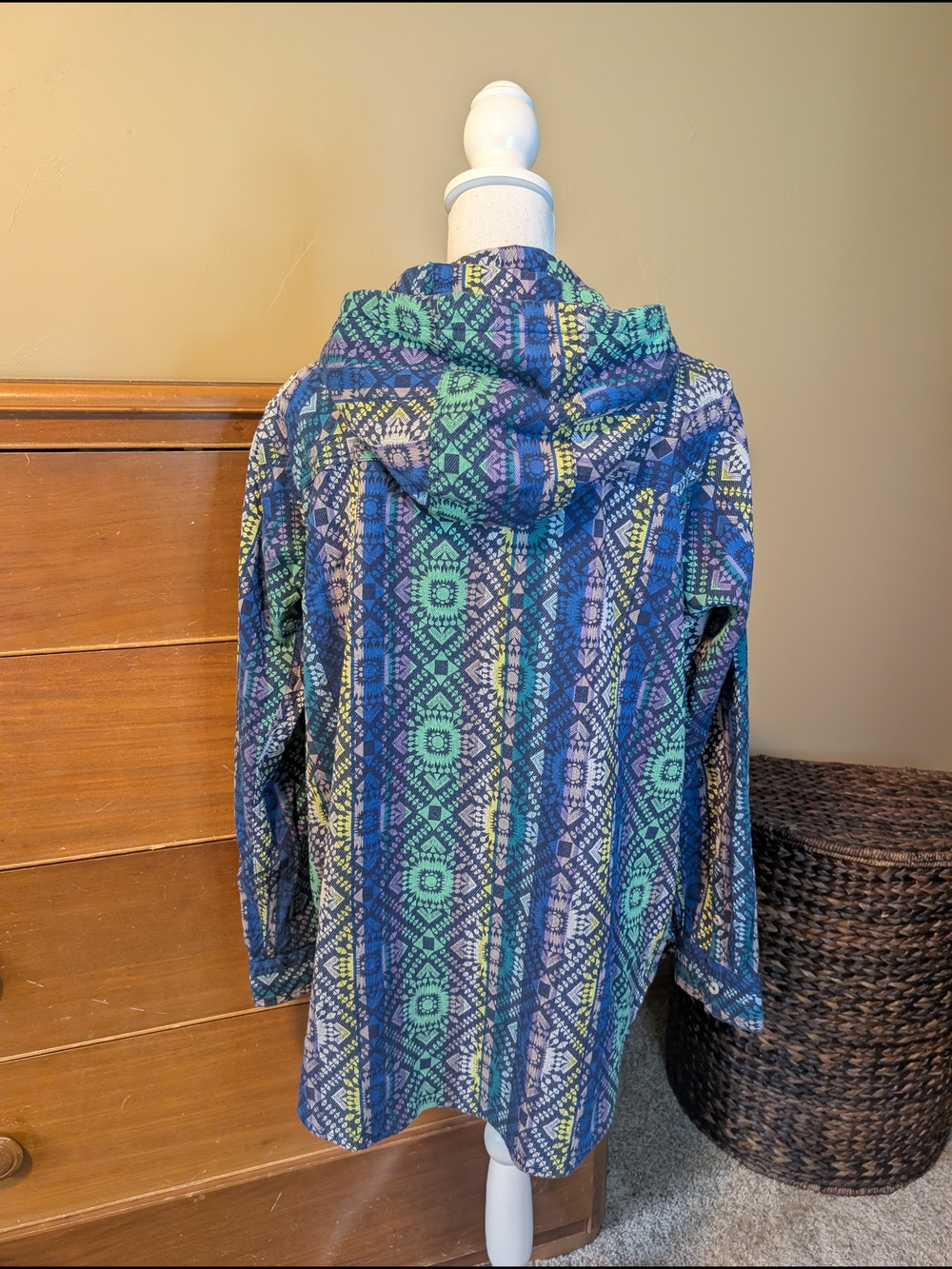 Kavu Outdoor Wear Patterned Blue-Green Hooded Zip-Up Long Length Sweatshirt XL - Picture 10 of 13